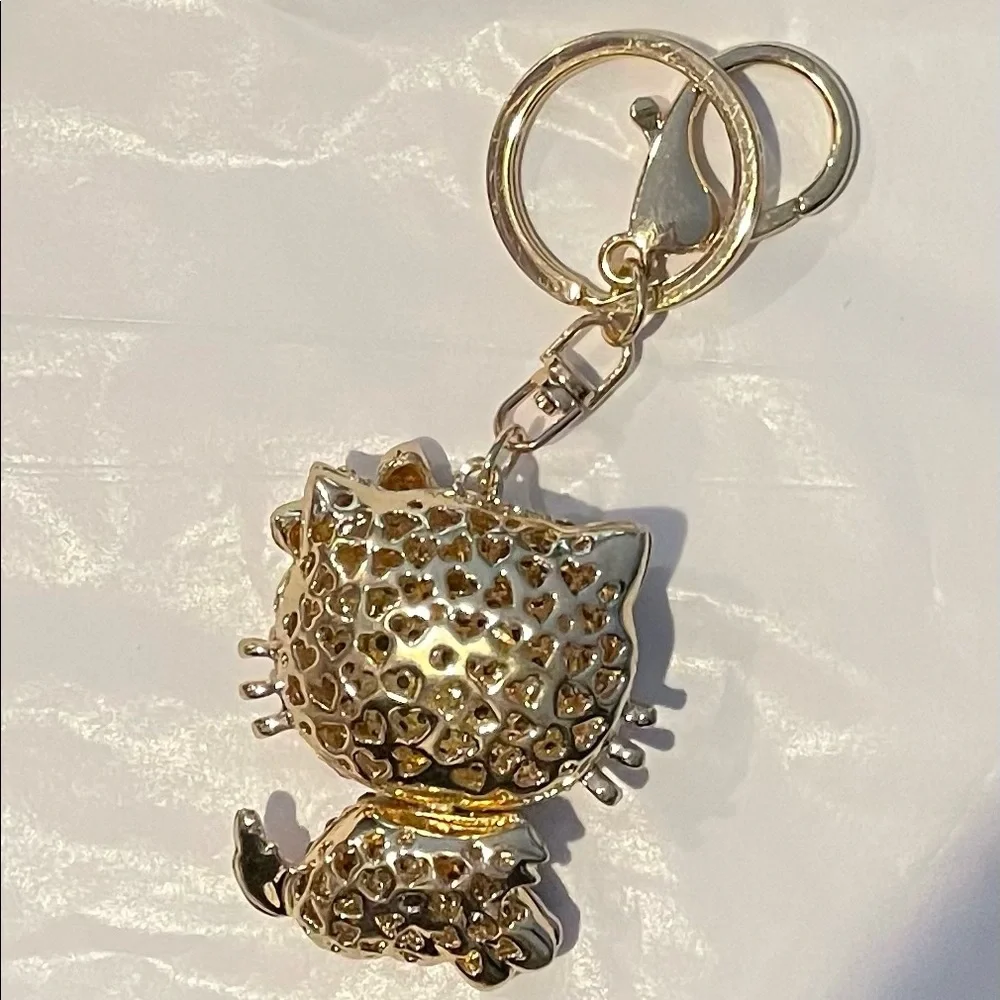 Charmmy Kitty Swarovski Crystal Gold Keychain Bag Charm NWT